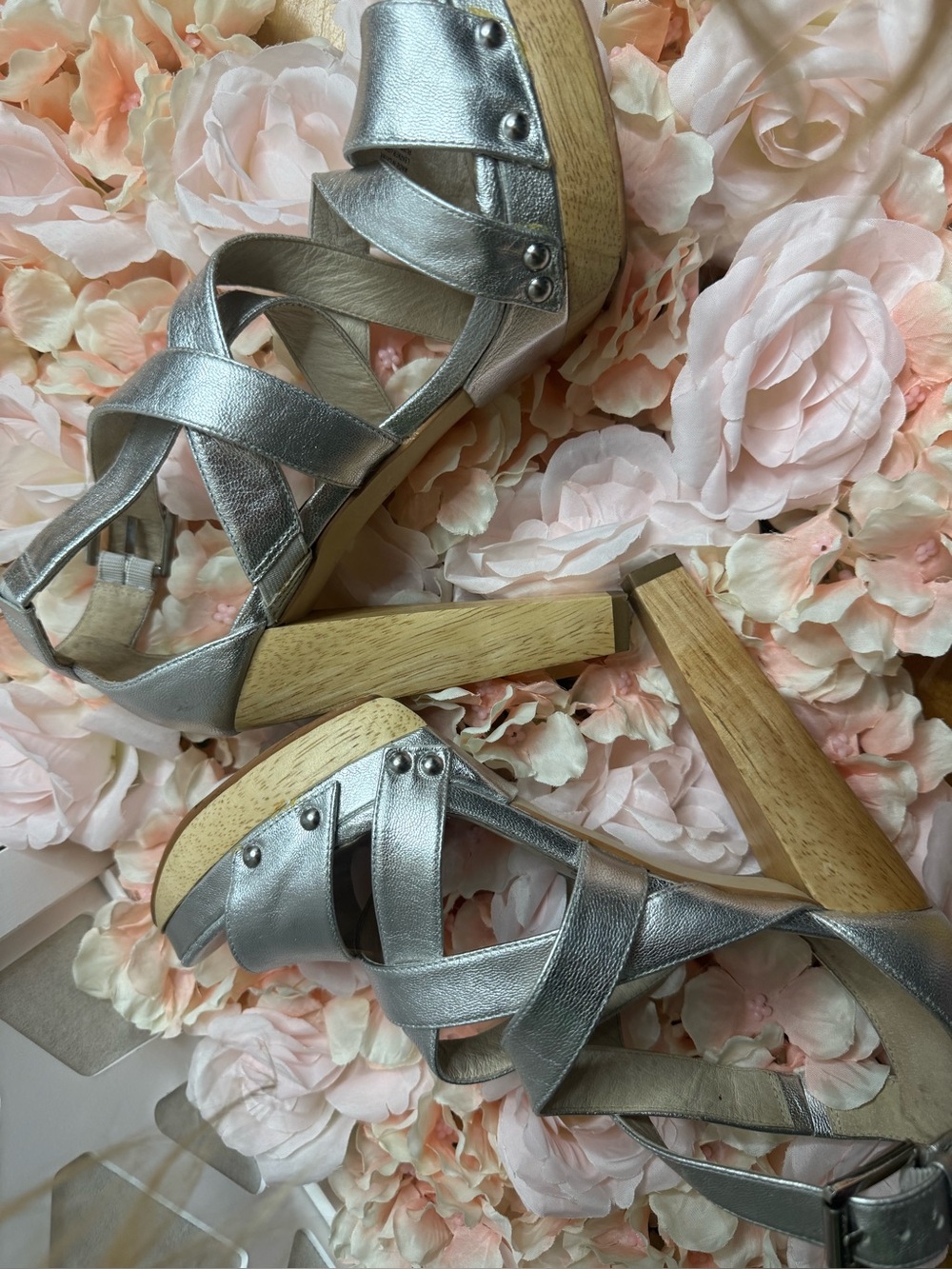 Michael Kors Silver Leather Strappy Platform Sandals